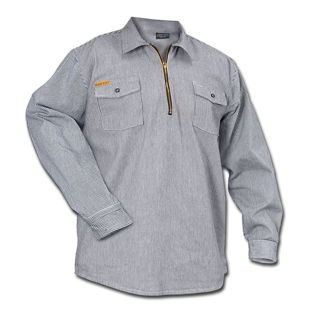 Prison Blues Long Sleeve Zipper-front Hickory Work Shirt – Cowlitz River Rigging Prison Blues Long Sleeve Zipper-front Hickory Work Shirt – Cowlitz River Rigging