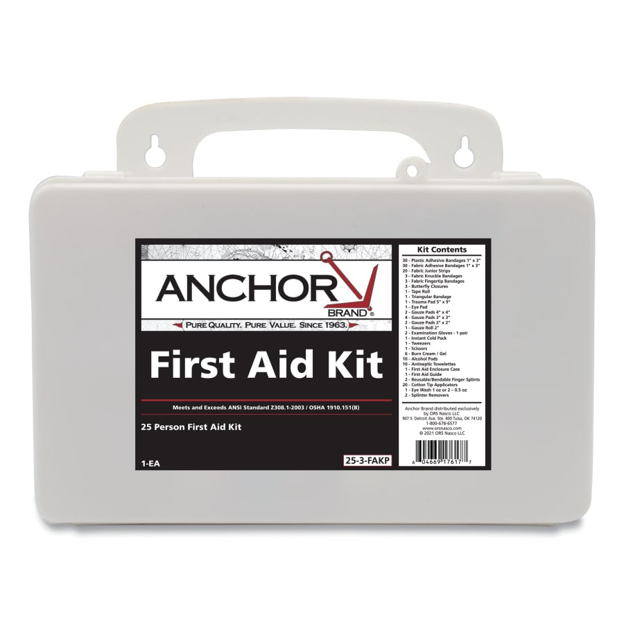 Anchor Brand 25 Person First Aid Kit, ANSI OSHA Plastic Case, Wall Mount