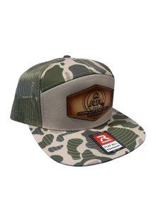 7 Panel Loden & Camo CRR logo Leather Patch Hat