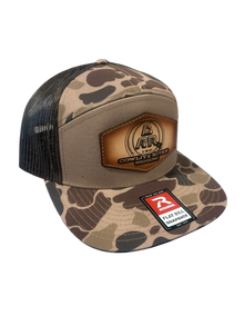 7 Panel Brown & Camo CRR logo Leather Patch Hat