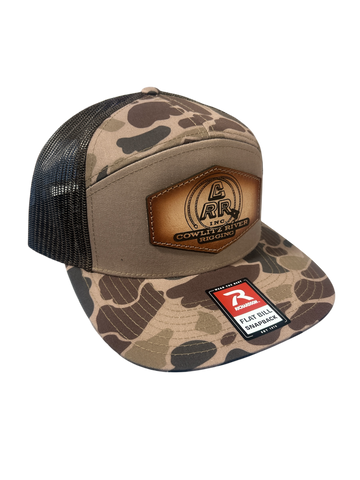 7 Panel Brown & Camo CRR logo Leather Patch Hat