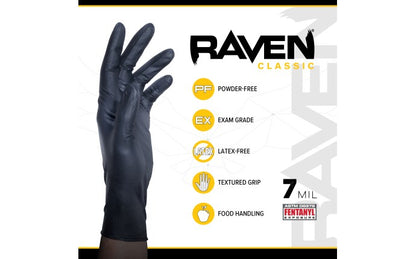 Raven Powder-Free Exam Grade Nitrile Disposable Gloves - 7 Mil - 100PK