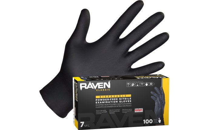 Raven Powder-Free Exam Grade Nitrile Disposable Gloves - 7 Mil - 100PK
