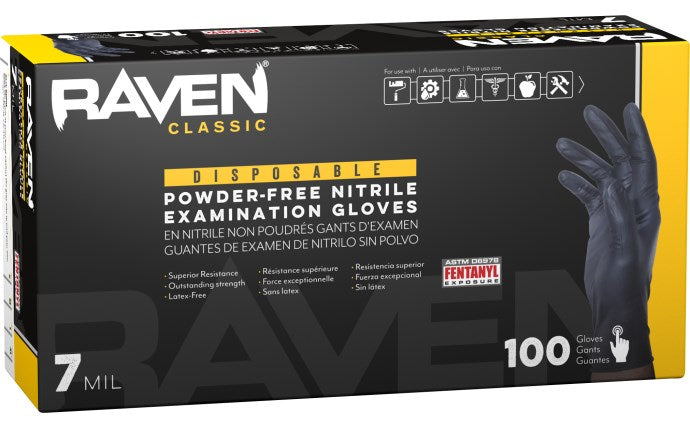Raven Powder-Free Exam Grade Nitrile Disposable Gloves - 7 Mil - 100PK