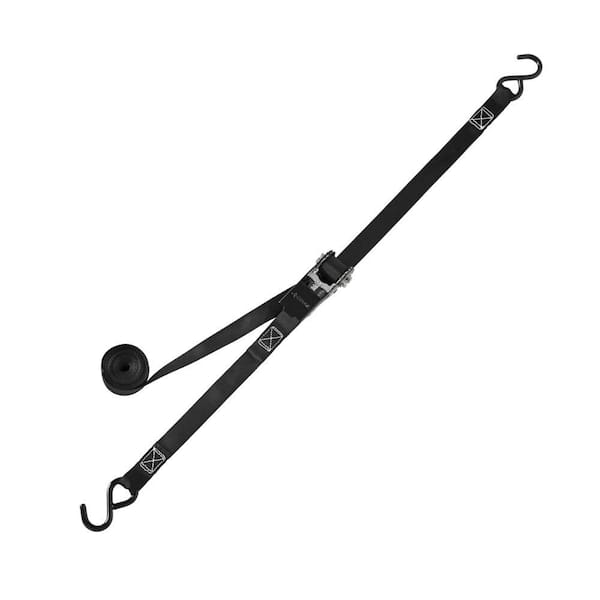 1 inch. Heavy Duty Black Ratchet Tie Down Strap With S-Hook