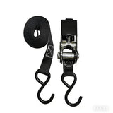1 inch. Heavy Duty Black Ratchet Tie Down Strap With S-Hook