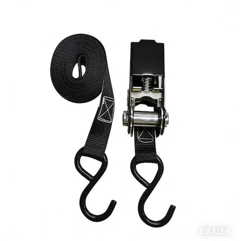 1 inch. Heavy Duty Black Ratchet Tie Down Strap With S-Hook