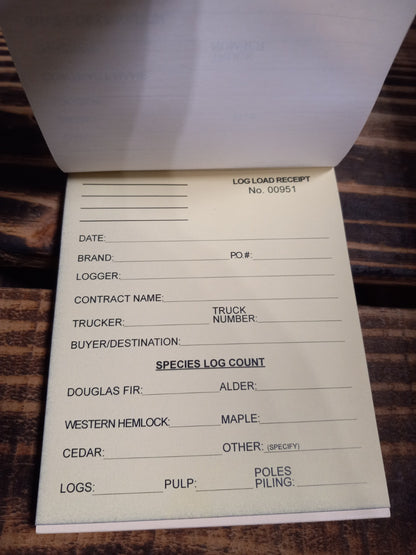 CRR LOG TRUCK LOAD RECIEPT TICKET BOOK